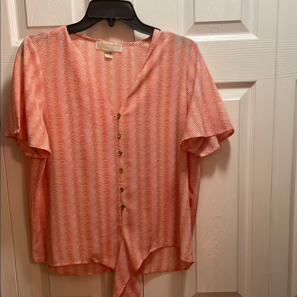 Michaels Red and White Wave Pattern Blouse Micheal kors